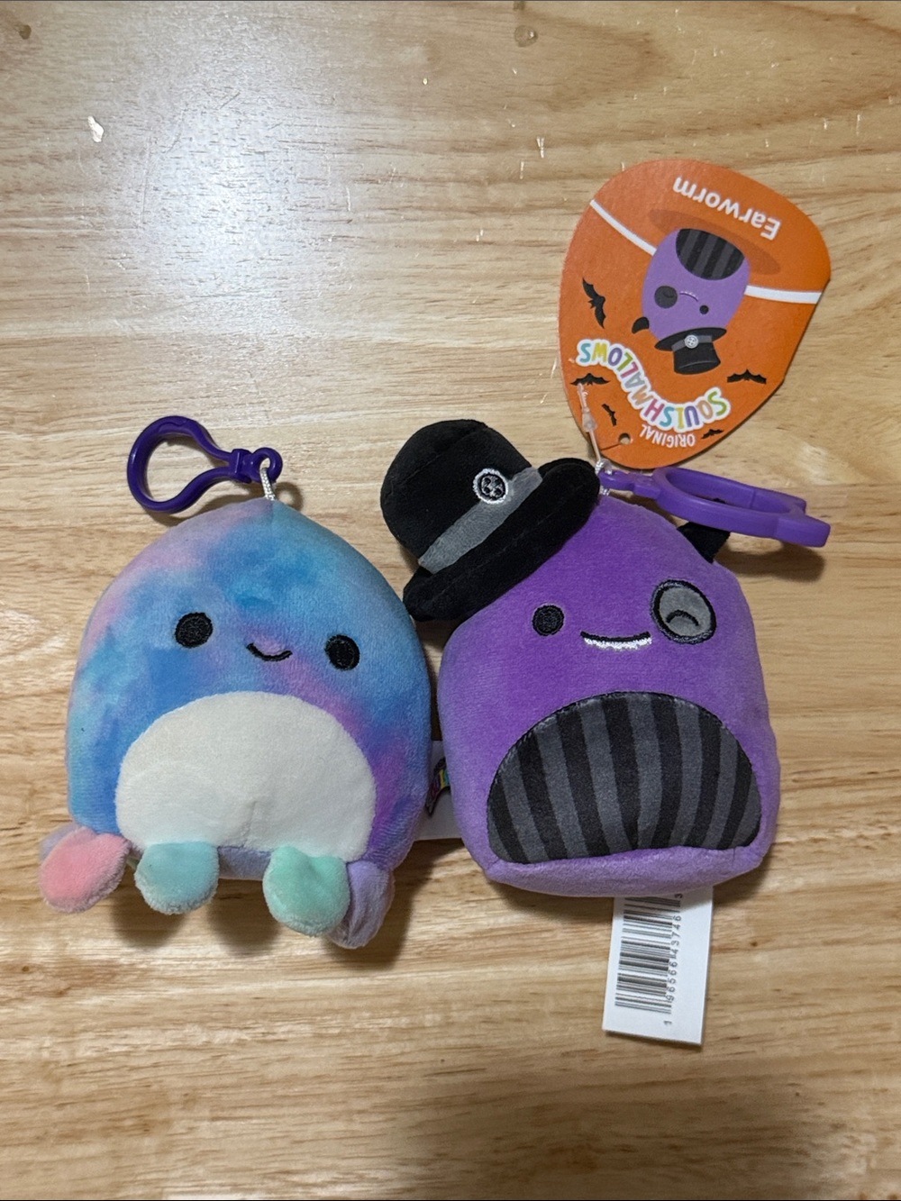 Squishmallows Rainbow Pastel Octopus & Purple Top Hat Keychain Plushes